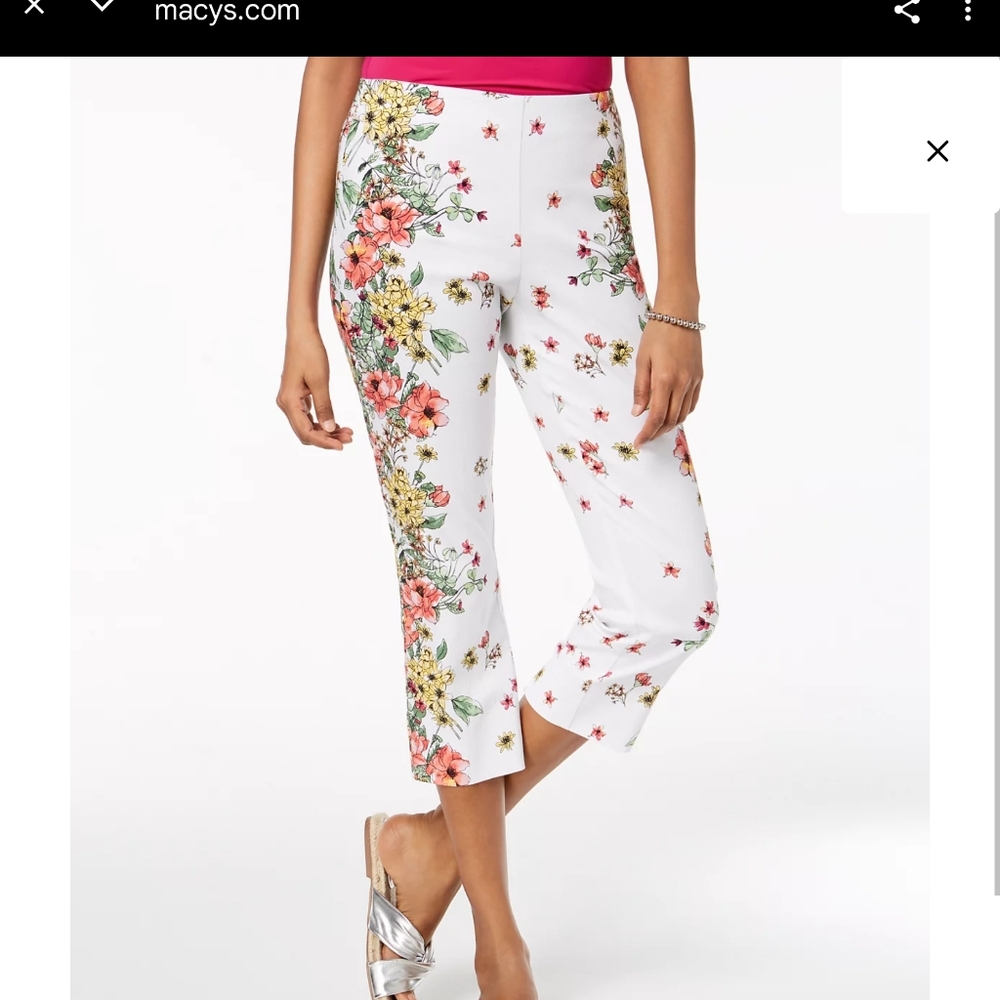 White and Red Floral Capris with Relaxed Fit